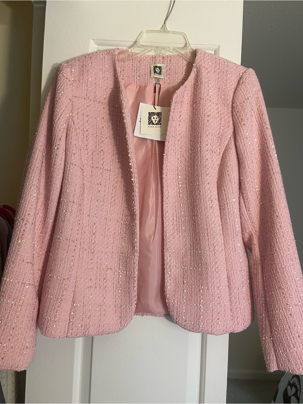 Anne Klein Pink Tweed Open-Front Jacket